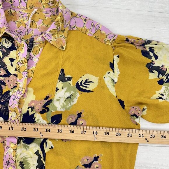 Free People Top Size S Brunch A Bunch Floral Tunic Blouse Yellow Oversized - Picture 11 of 14